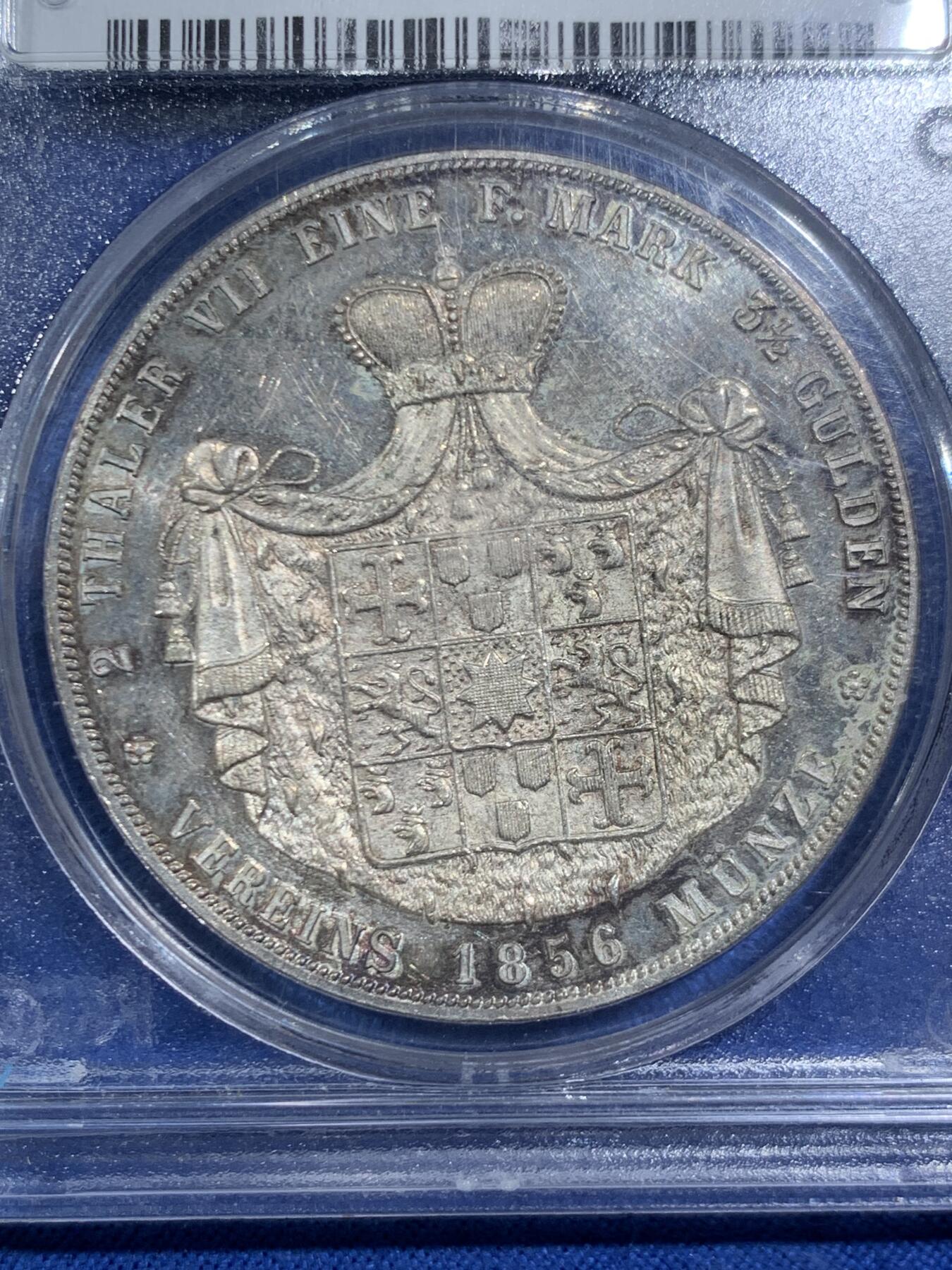 《竞宝斋》第469场 周日，周一 2场连拍 （全场包邮）欢迎送拍 NGC MS62 德国 1856年 瓦尔德克 维克托2泰勒37克的大银币 11375枚的发行量 品种状态都是不可多得的