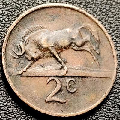 泉币菌-第206场-拍品多 请提前出价 角马 羚羊徽版 南非2分青铜币 1977年 22.45毫米 4.0克