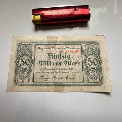 🌹外币初藏🌹🐯2026年第27场   每周二四六晚8️⃣点 接代拍 - 德国1923年威斯巴登县 5000万马克紧急纸币 