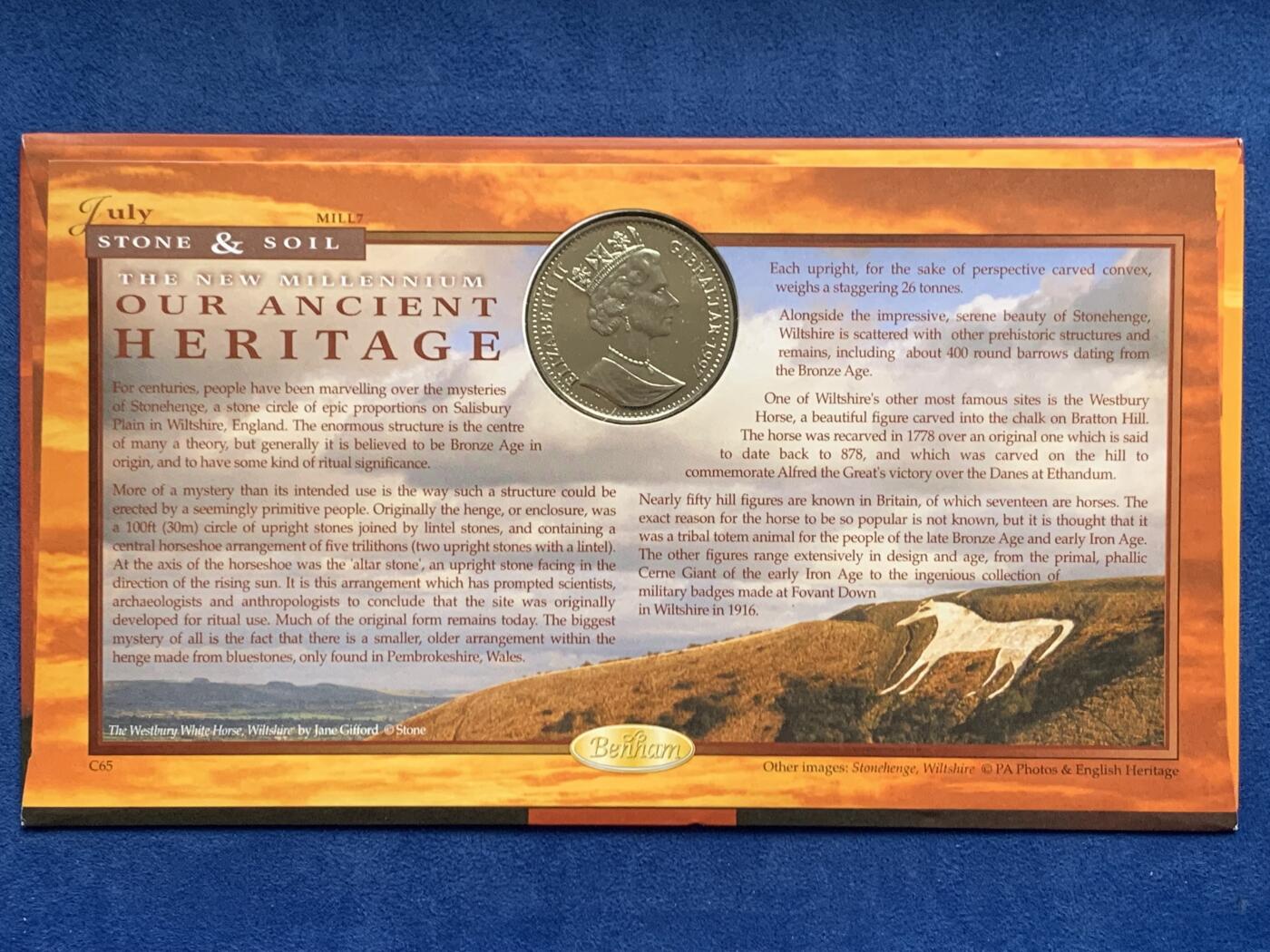 《竞宝斋》第469场 周日，周一 2场连拍 （全场包邮）欢迎送拍 英国马恩岛1997年基督出生2000周年1克朗纪念币，邮币封