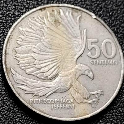 泉币菌-第206场-拍品多 请提前出价 飞鹰 菲律宾1985年 50分铜镍币 食猴鹰 25.0毫米6.0克