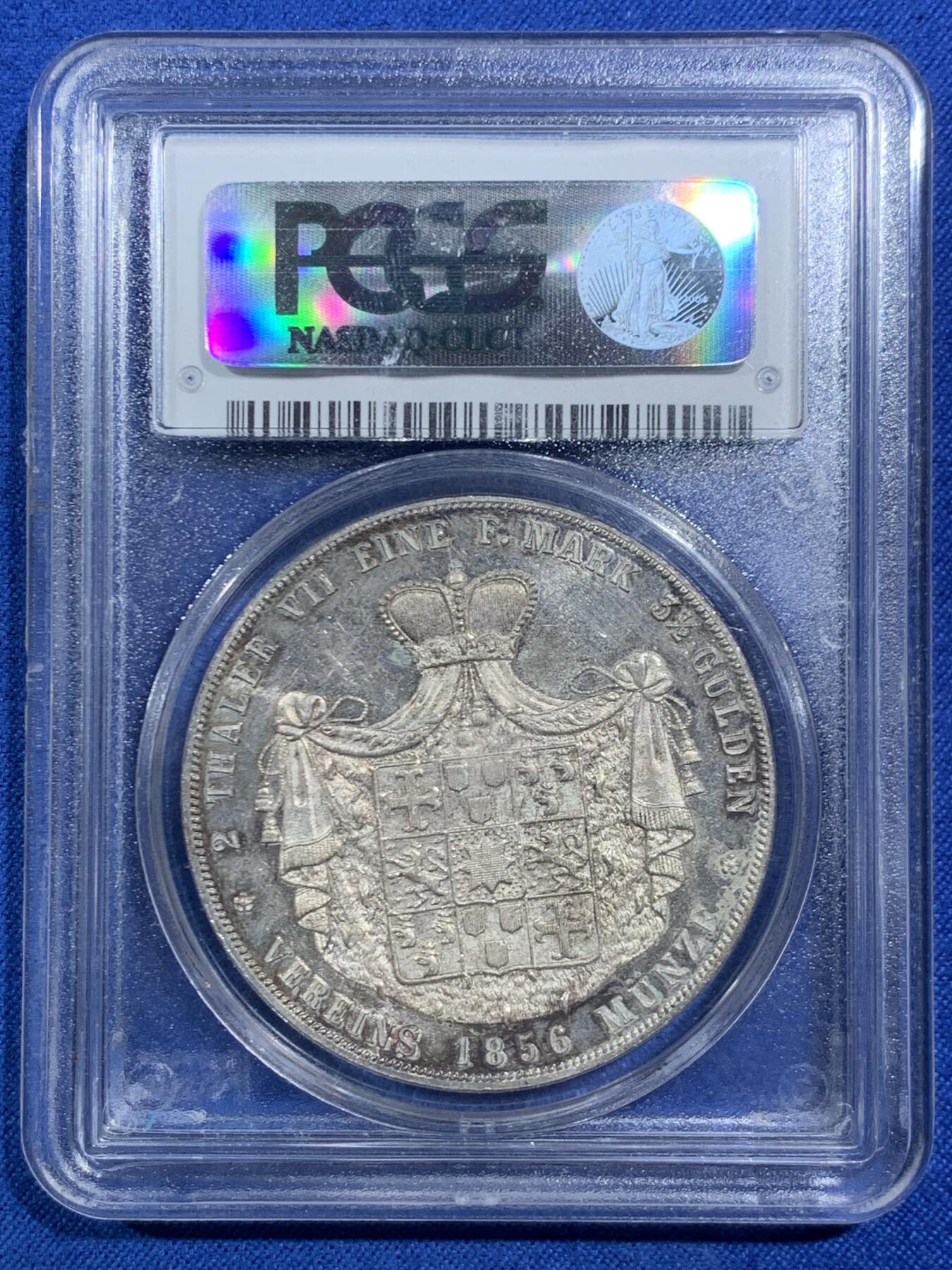 《竞宝斋》第469场 周日，周一 2场连拍 （全场包邮）欢迎送拍 NGC MS62 德国 1856年 瓦尔德克 维克托2泰勒37克的大银币 11375枚的发行量 品种状态都是不可多得的