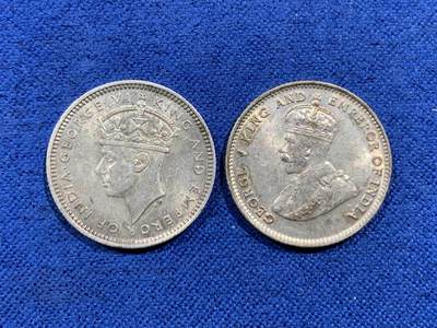 《竞宝斋》第469场 周日，周一 2场连拍 （全场包邮）欢迎送拍 - 两枚一组 1926年英属海峡乔治五世银币和1941年英属马来亚乔治六世银币（高银版）两个都是面值10分 状态不错 适合收藏