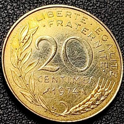 泉币菌-第206场-拍品多 请提前出价 法国1974年20生丁铜币 玛丽安娜 入欧前末版 绝版