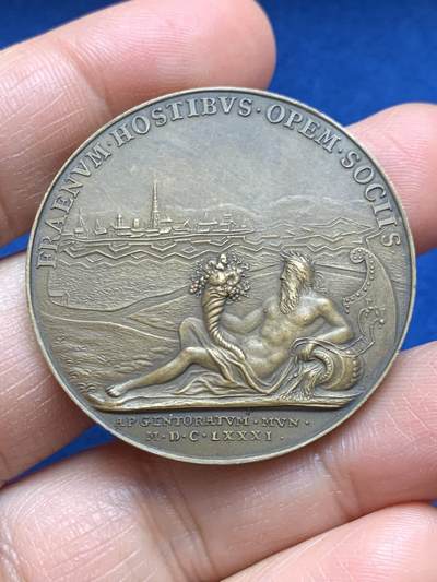 《竞宝斋》第469场 周日，周一 2场连拍 （全场包邮）欢迎送拍 - 法国路易十四时期 纪念斯特拉斯堡市帝国军队撤退及该市与法国合并铜章 后铸版 32.25克 40.2mm