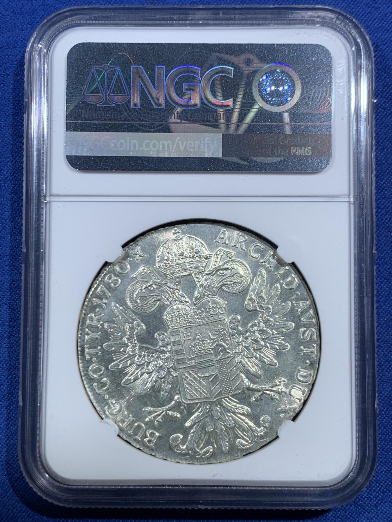 《竞宝斋》第469场 周日，周一 2场连拍 （全场包邮）欢迎送拍 NGC UNCD 奥地利1780年特蕾莎大奶妈1泰勒大银币后铸版 光度喜人 真没洗过但N还是给了D