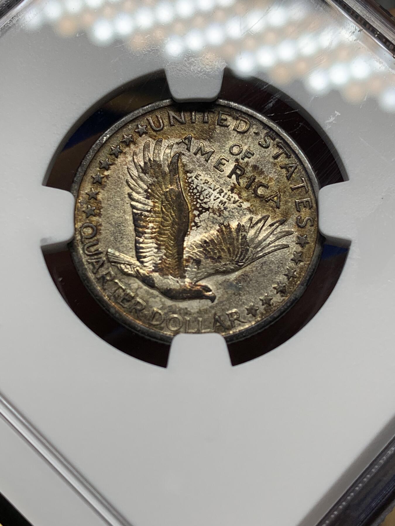 《竞宝斋》第469场 周日，周一 2场连拍 （全场包邮）欢迎送拍 NGC AU53 美国1917年行走女神25美分银币 少见的无胸甲版  币面状态好