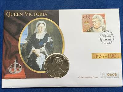 《竞宝斋》第469场 周日，周一 2场连拍 （全场包邮）欢迎送拍 - 英属直布罗陀1993年1克朗纪念币，维多利亚女王首日邮币封