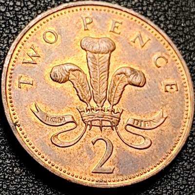 泉币菌-第206场-拍品多 请提前出价 - 英国1994年 2便士 威尔士亲王徽章 女王 高冠 钢镀铜币 25.9mm