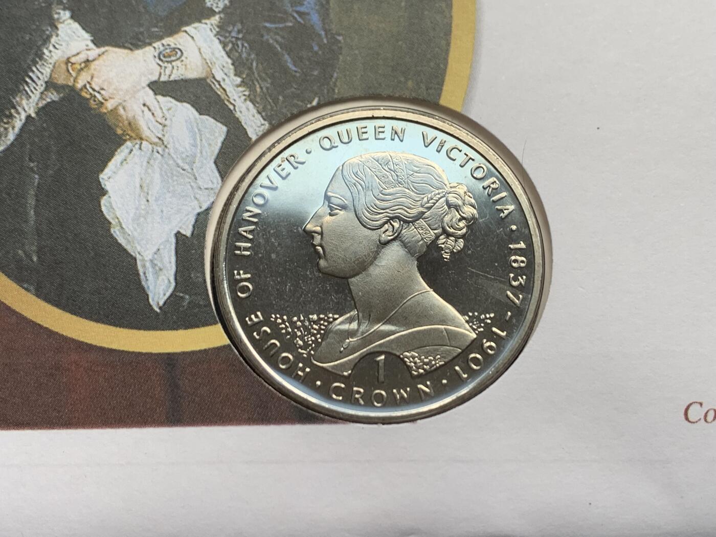 《竞宝斋》第469场 周日，周一 2场连拍 （全场包邮）欢迎送拍 英属直布罗陀1993年1克朗纪念币，维多利亚女王首日邮币封