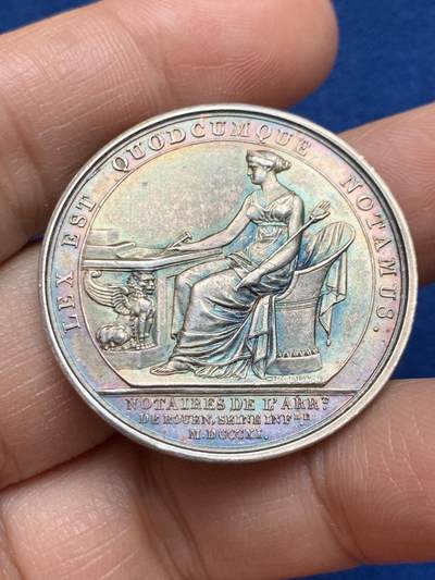 《竞宝斋》第469场 周日，周一 2场连拍 （全场包邮）欢迎送拍 - 1811年拿破仑法国鲁昂公证人协会纪念银章 光边原铸 17.5克 34.6mm