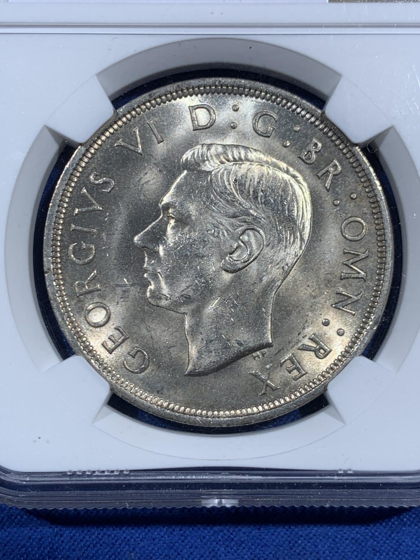 《竞宝斋》第469场 周日，周一 2场连拍 （全场包邮）欢迎送拍 NGC MS62 英国1937年乔治六世登基1克朗银币