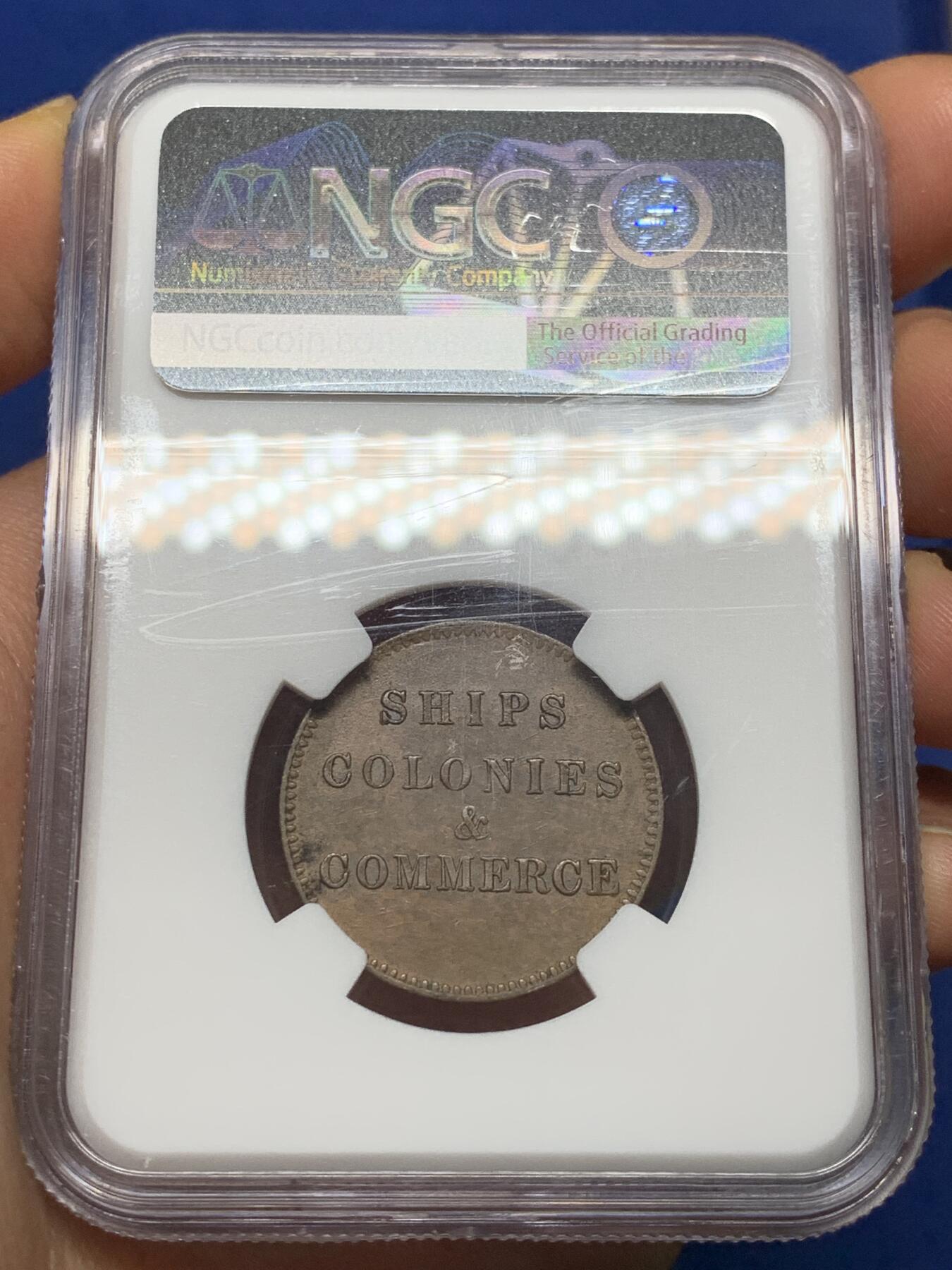 《竞宝斋》第469场 周日，周一 2场连拍 （全场包邮）欢迎送拍 NGC AU55BN 加拿大 1835 爱德华王子岛 帆船代币 原味好细节 品种也少见