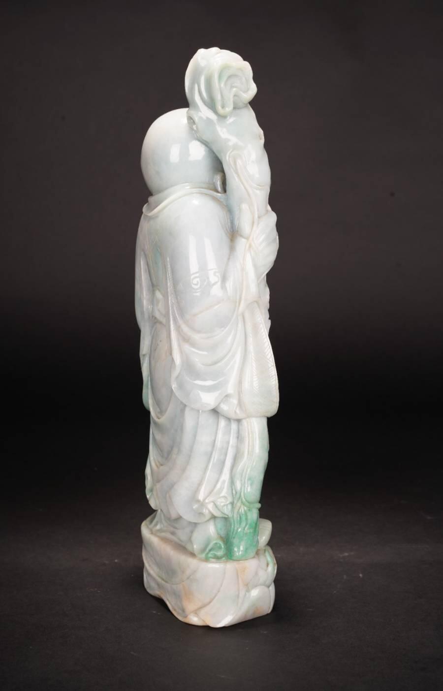 上海都达杂项专场四十九【全场包邮】  天然老坑冰糯种翡翠（A）货整料精雕超大尊《三星拱照 吉祥如意》福禄寿摆件连黑檀木佛龛