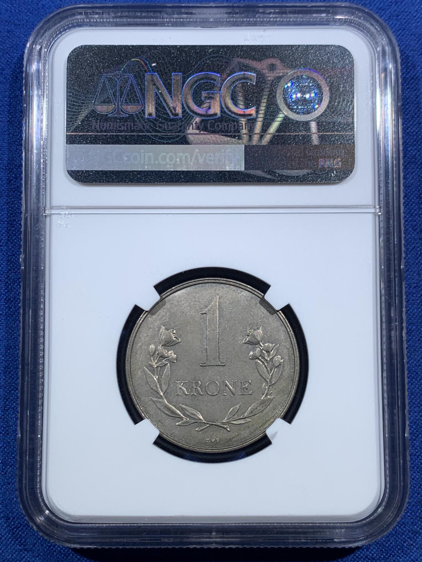 《竞宝斋》第469场 周日，周一 2场连拍 （全场包邮）欢迎送拍 NGC MS63 丹属格陵兰1960年1克朗