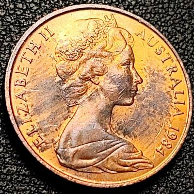 泉币菌-第206场-拍品多 请提前出价 原铜光极美 1984年 英属澳大利亚2分铜币 伞蜥蜴 伊丽莎白二世 21.5mm