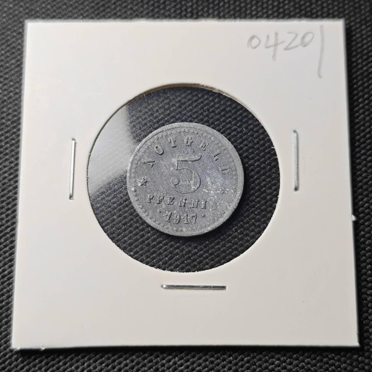 KK钱币收藏小铺   第404期 2月预留时间 周末发货  1917徳紧5芬尼代币