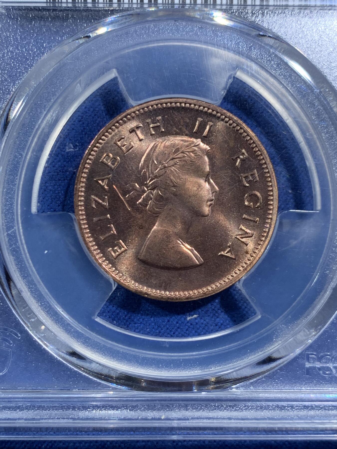 《竞宝斋》第469场 周日，周一 2场连拍 （全场包邮）欢迎送拍 PCGS UNCD 1955年南非1/2便士