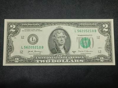 【游宝拍卖】丙午马年第10期 - 美国-2美元【SERIES-2017A L56205210B 全新UNC】