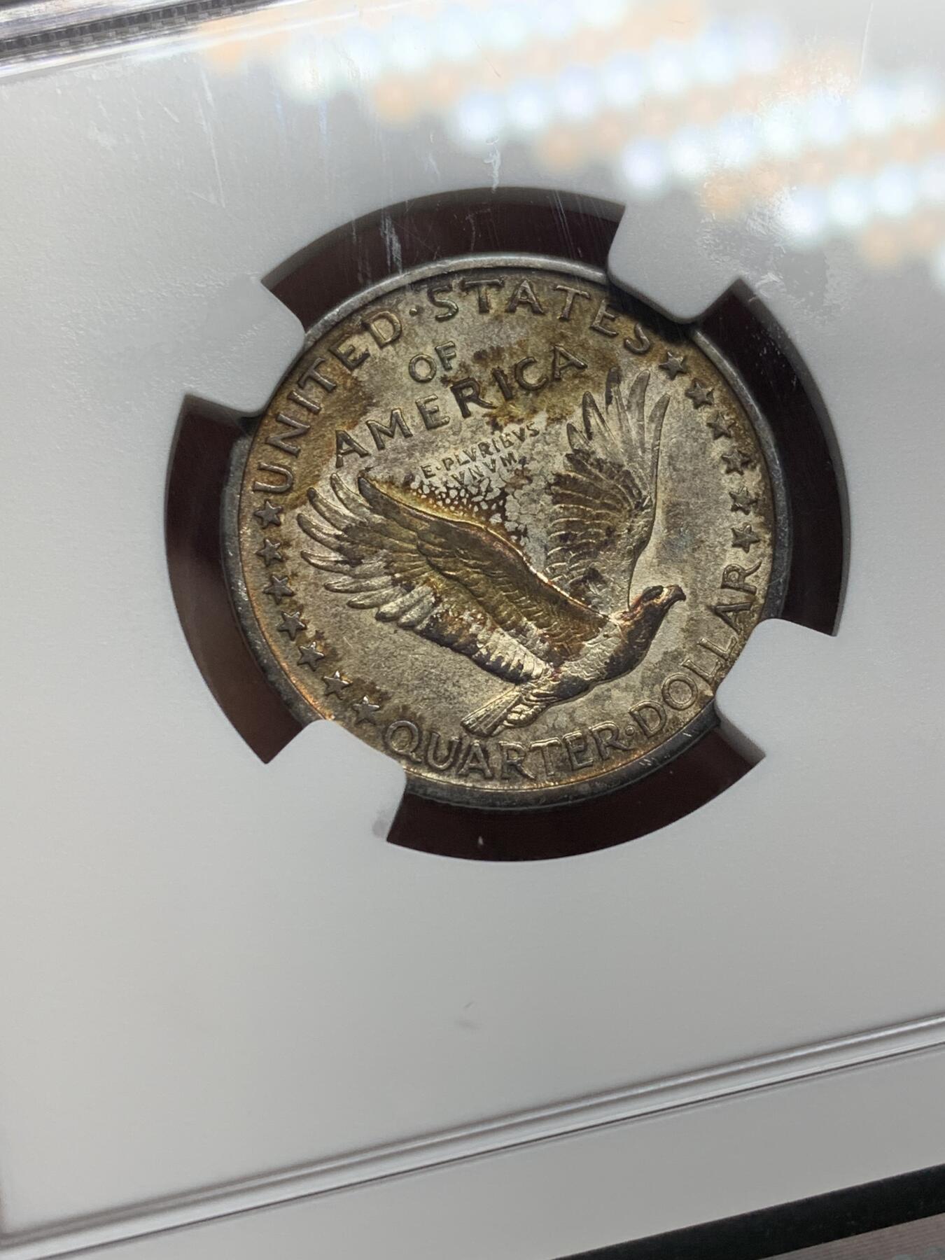 《竞宝斋》第469场 周日，周一 2场连拍 （全场包邮）欢迎送拍 NGC AU53 美国1917年行走女神25美分银币 少见的无胸甲版  币面状态好