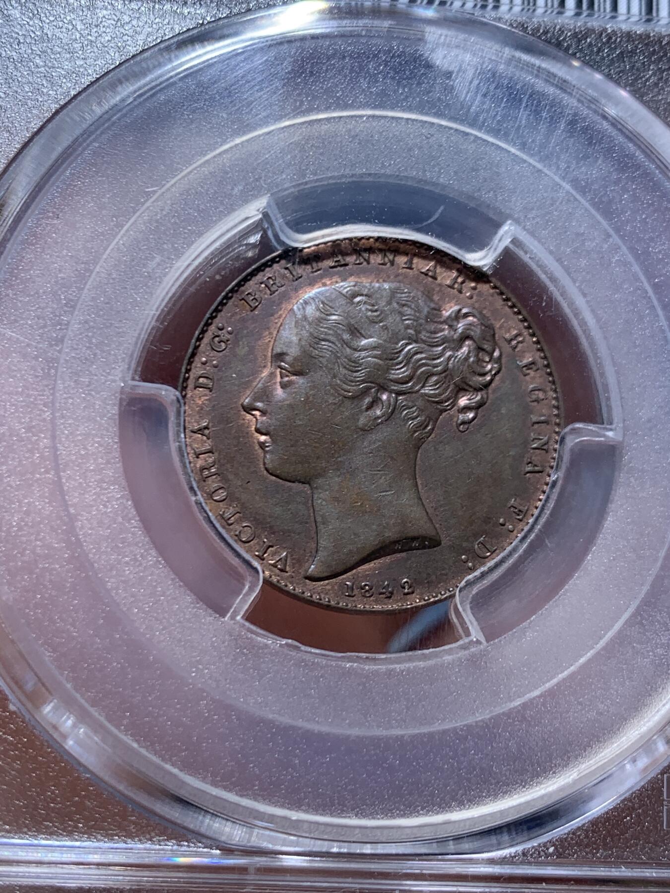 《竞宝斋》第469场 周日，周一 2场连拍 （全场包邮）欢迎送拍 PCGS MS63BN 直布罗陀 1842/0 小维QUART铜币 稀见品种