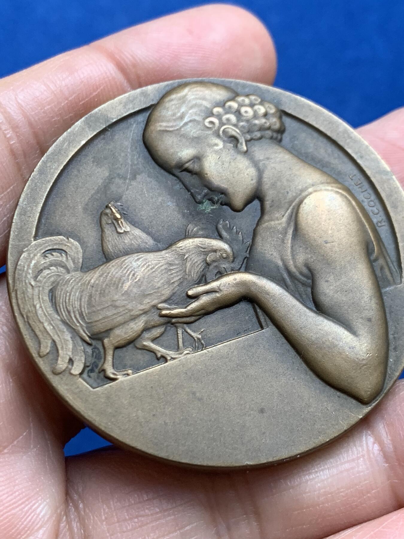 《竞宝斋》第469场 周日，周一 2场连拍 （全场包邮）欢迎送拍 法国新艺术农业女神铜章 70克 50mm