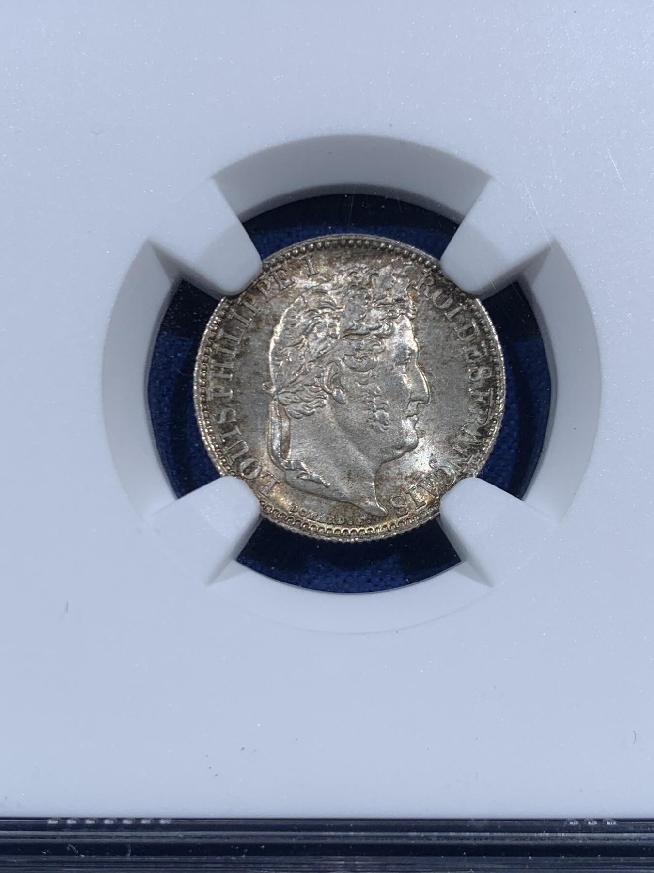 《竞宝斋》第469场 周日，周一 2场连拍 （全场包邮）欢迎送拍 NGC MS65 法国1847年菲利普50C银辅币 超高分 稀见品 亚军分数