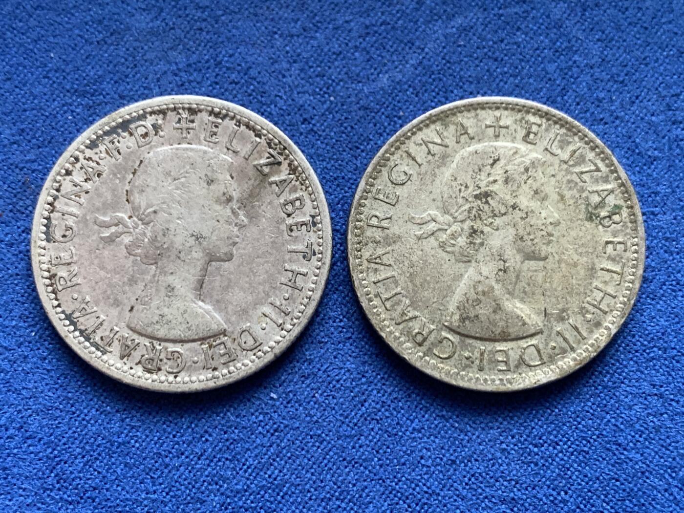 《竞宝斋》第469场 周日，周一 2场连拍 （全场包邮）欢迎送拍 两枚一组 澳大利亚1954年/1956年伊丽莎白女王1佛罗林银币 总重22.3克