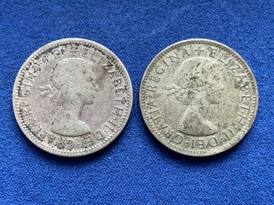 《竞宝斋》第469场 周日，周一 2场连拍 （全场包邮）欢迎送拍 - 两枚一组 澳大利亚1954年/1956年伊丽莎白女王1佛罗林银币 总重22.3克