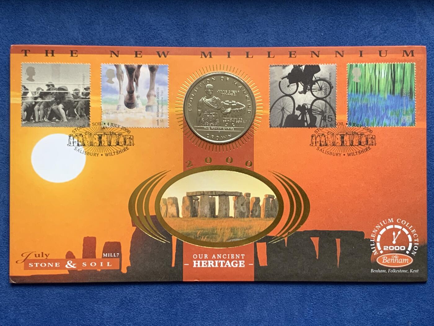 《竞宝斋》第469场 周日，周一 2场连拍 （全场包邮）欢迎送拍 英国马恩岛1997年基督出生2000周年1克朗纪念币，邮币封