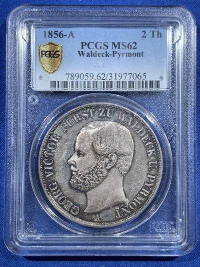 《竞宝斋》第469场 周日，周一 2场连拍 （全场包邮）欢迎送拍 - NGC MS62 德国 1856年 瓦尔德克 维克托2泰勒37克的大银币 11375枚的发行量 品种状态都是不可多得的