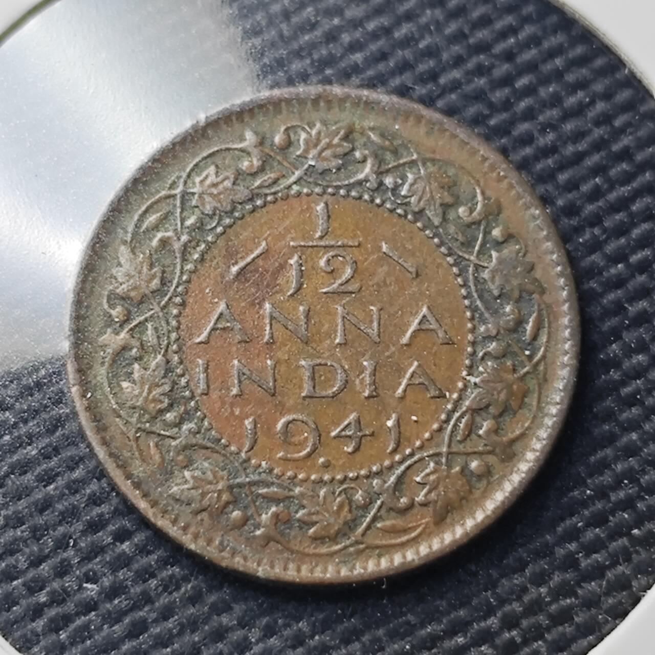 KK钱币收藏小铺   第404期 2月预留时间 周末发货  1941英属印度1/12安娜铜币