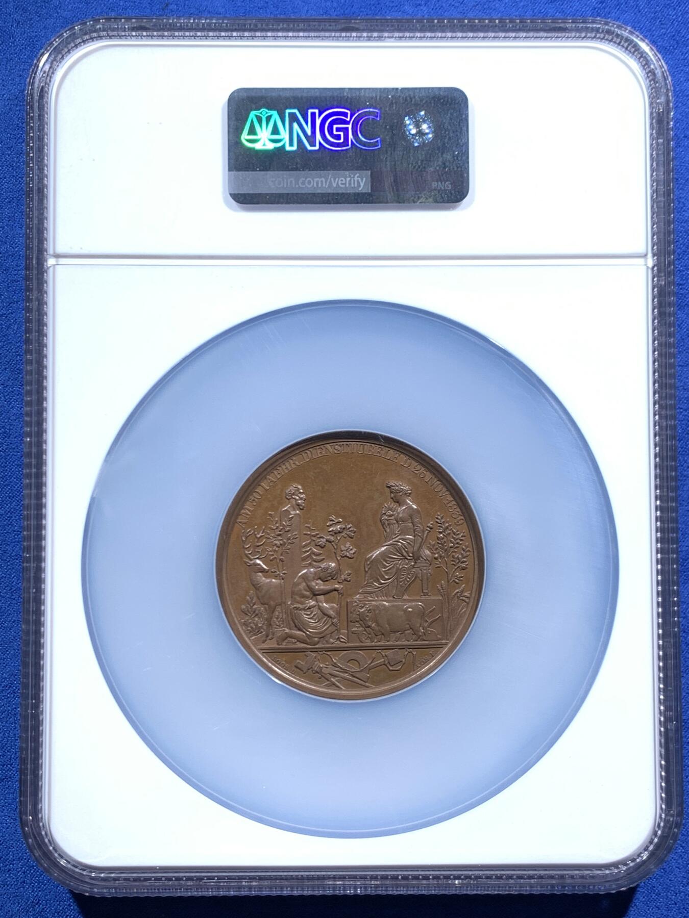 《竞宝斋》第469场 周日，周一 2场连拍 （全场包邮）欢迎送拍 NGC MS63BN 普鲁士1839枢密院大臣冯.兰登伯格纪念铜章 加大加厚盒