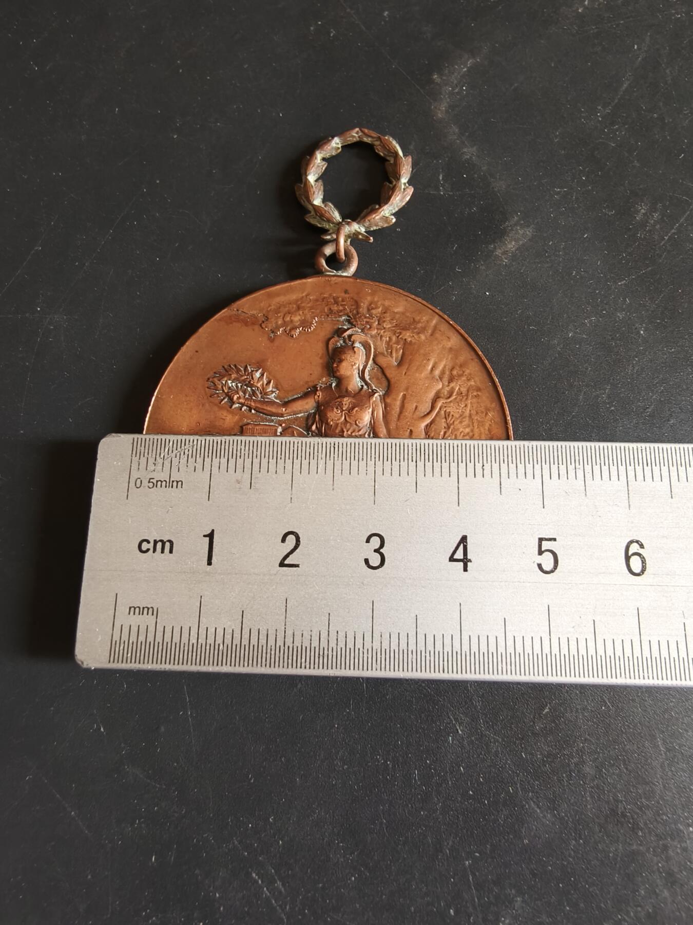 老王徽章第186期 法国1897年奥恩省塞镇年度压榨水果博览会大尺寸铜奖章     直径47mm    重量33.9g