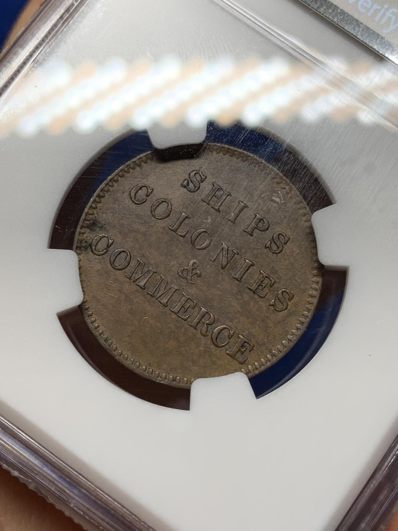 《竞宝斋》第469场 周日，周一 2场连拍 （全场包邮）欢迎送拍 NGC AU55BN 加拿大 1835 爱德华王子岛 帆船代币 原味好细节 品种也少见