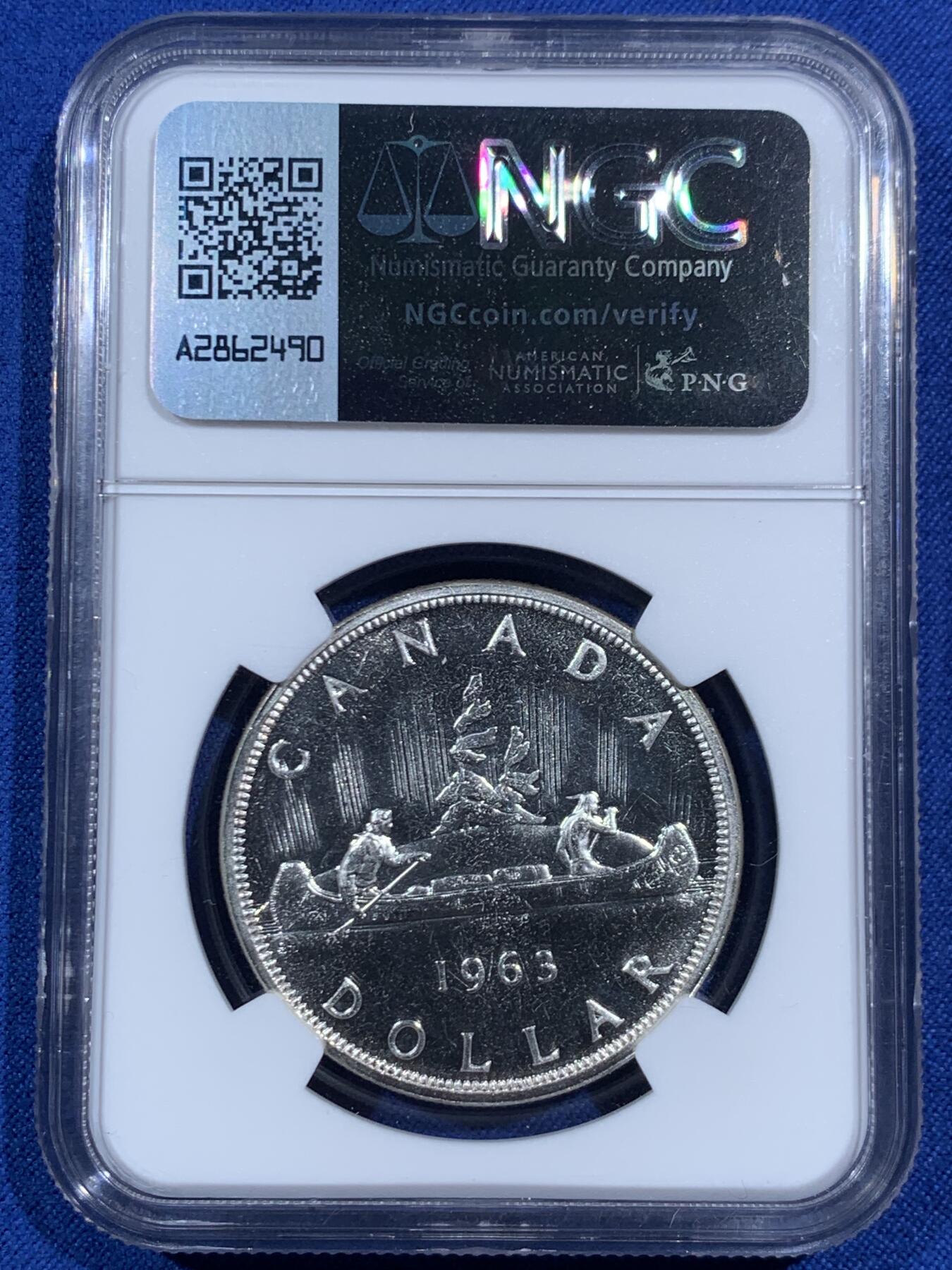 《竞宝斋》第469场 周日，周一 2场连拍 （全场包邮）欢迎送拍 NGC PL64 加拿大1963年1元银币 23.33克 800银 镜面感十足