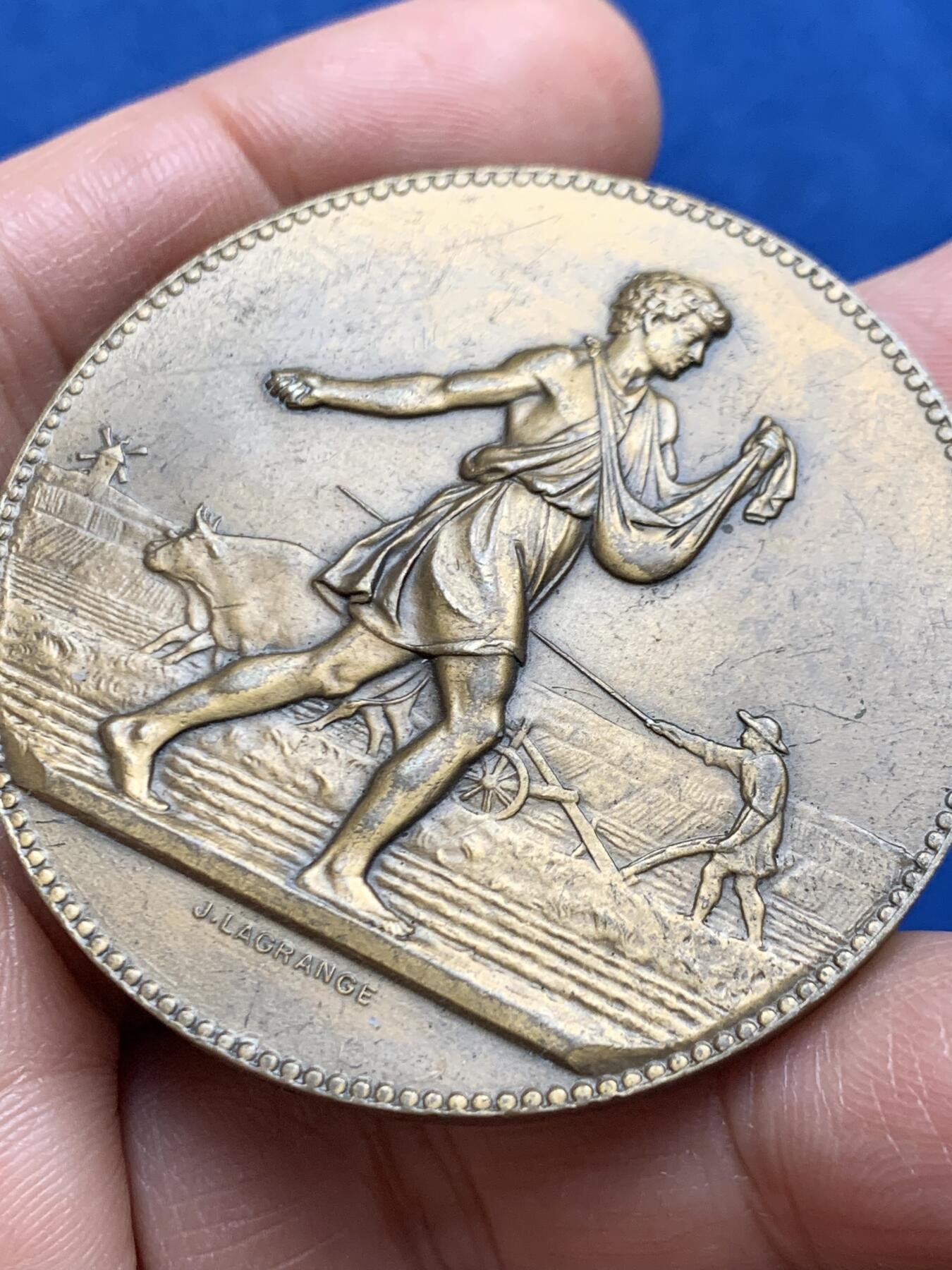 《竞宝斋》第469场 周日，周一 2场连拍 （全场包邮）欢迎送拍 法国播种者纪念铜章 59克 49.7mm 丰饶角铜标