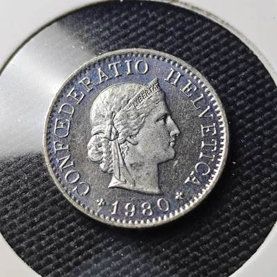 KK钱币收藏小铺   第404期 2月预留时间 周末发货 -  1980瑞士5分