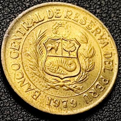 泉币菌-第206场-拍品多 请提前出价 原铜光UNC 1979年 秘鲁5索尔铜币 羊驼