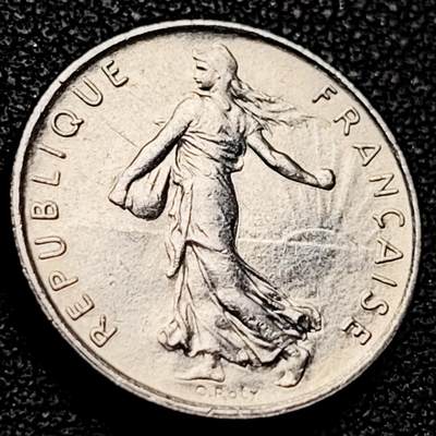 泉币菌-第206场-拍品多 请提前出价 法国1968年1/2法郎 播种女神 橄榄枝 猫头鹰暗记 镍币 19.5mm