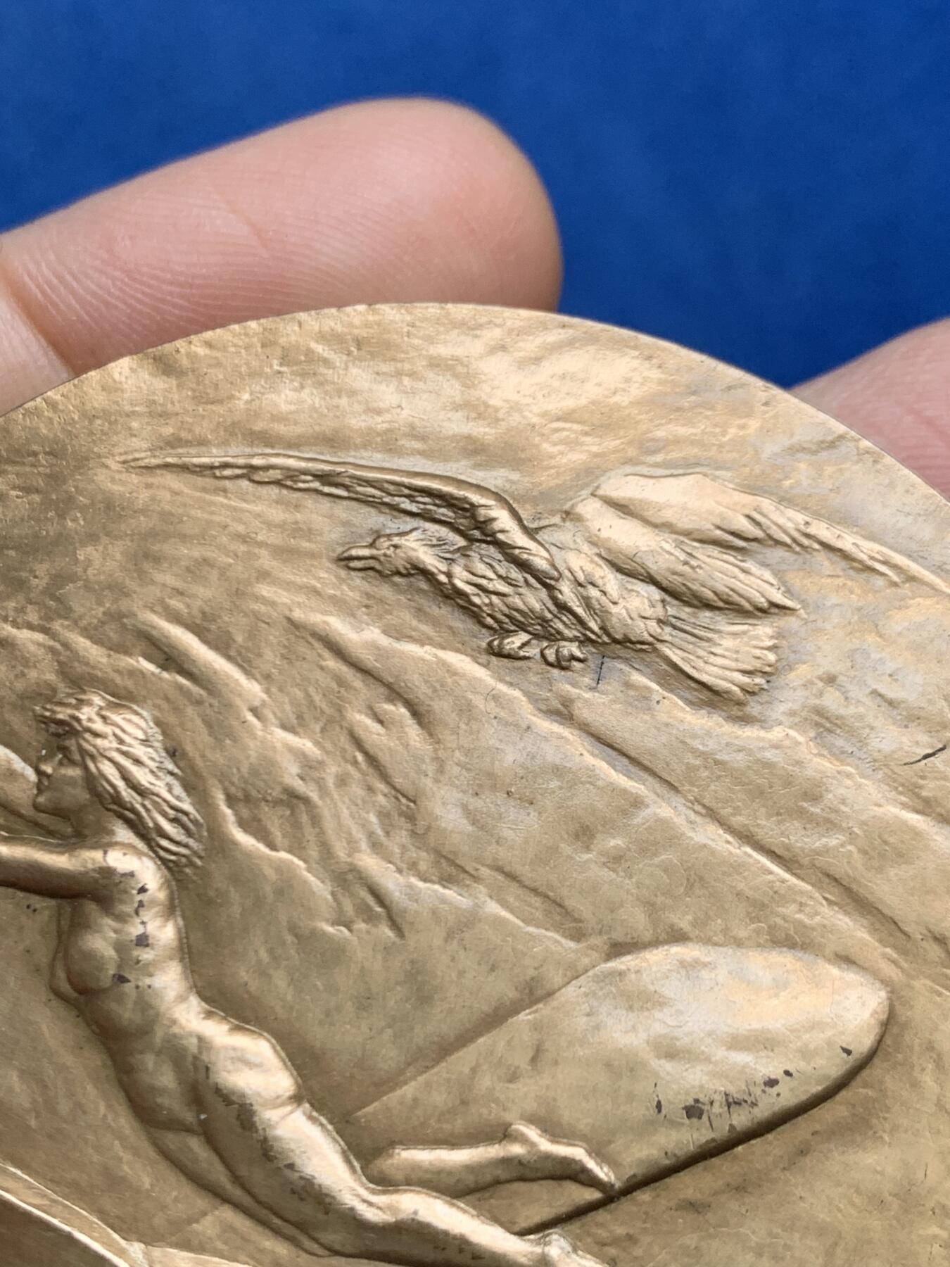 《竞宝斋》第469场 周日，周一 2场连拍 （全场包邮）欢迎送拍 法国航空纪念大铜章 147.3克 67mm 1973 丰饶角铜标