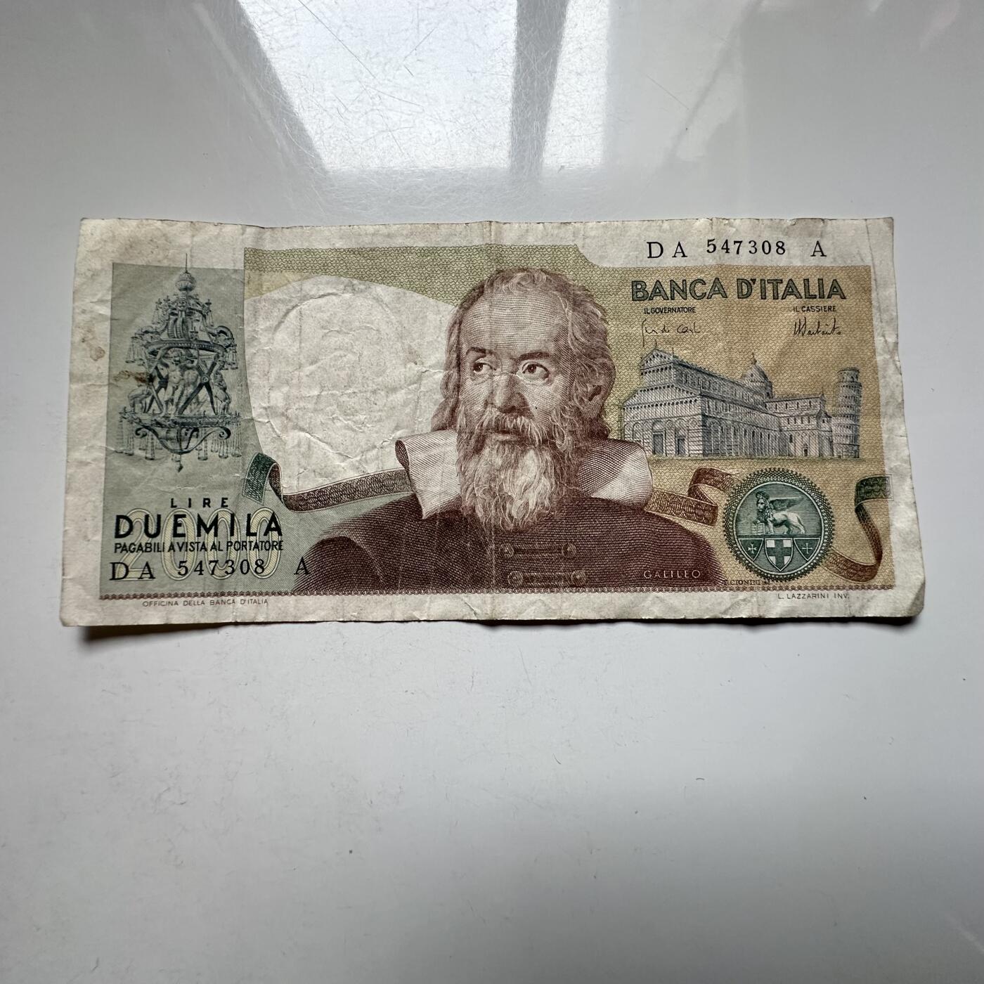 🌹外币初藏🌹🐯2026年第27场   每周二四六晚8️⃣点 接代拍 意大利1973年 2000里拉纸币（伽利略版） 