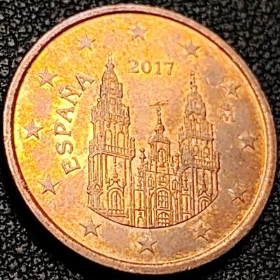 泉币菌-第206场-拍品多 请提前出价 西班牙2017年5欧分硬币 圣地亚哥大教堂  21.25mm