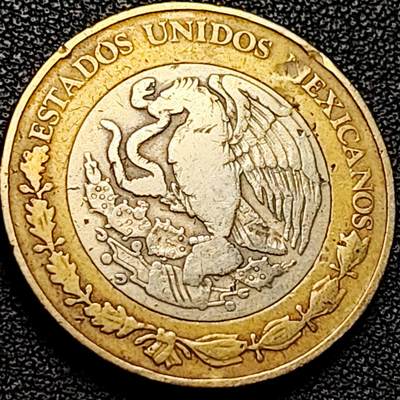 泉币菌-第206场-拍品多 请提前出价 墨西哥1998年10比索双色币 玛雅太阳神面具   28mm 