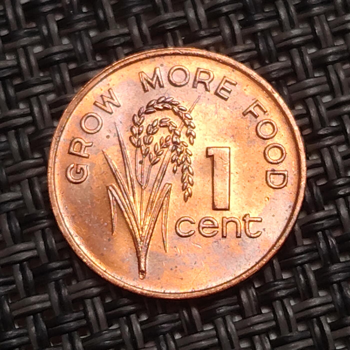 布加迪🐬～世界钱币(上海)🌾第 280 期 /  各国套币和散币 斐济🇫🇯 1974年 1分 FAO纪念币 原光品相