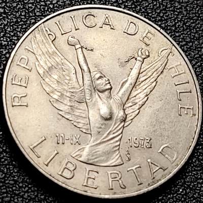 泉币菌-第206场-拍品多 请提前出价 自由女神 老版 1978年 智利5比索镍币 26mm
