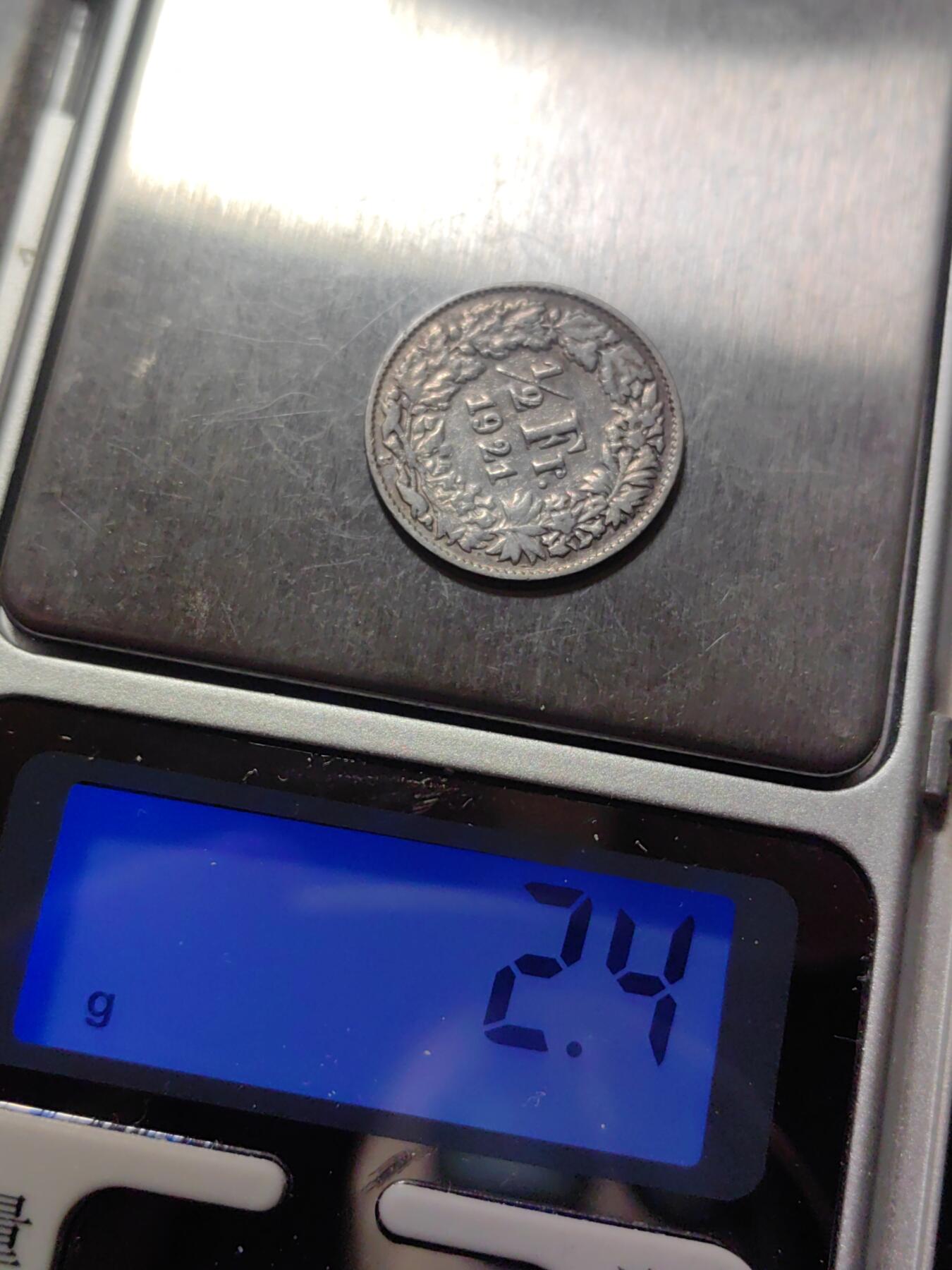 靖甫拍卖第六场 瑞士半法郎银币 1921