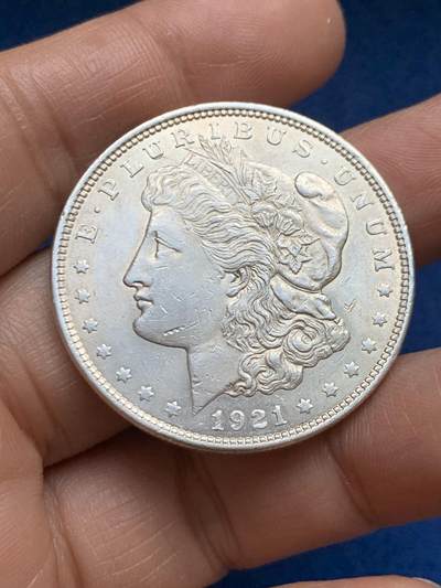 《竞宝斋》第469场 周日，周一 2场连拍 （全场包邮）欢迎送拍 - 美国1921年摩根1美元银币，转光强烈