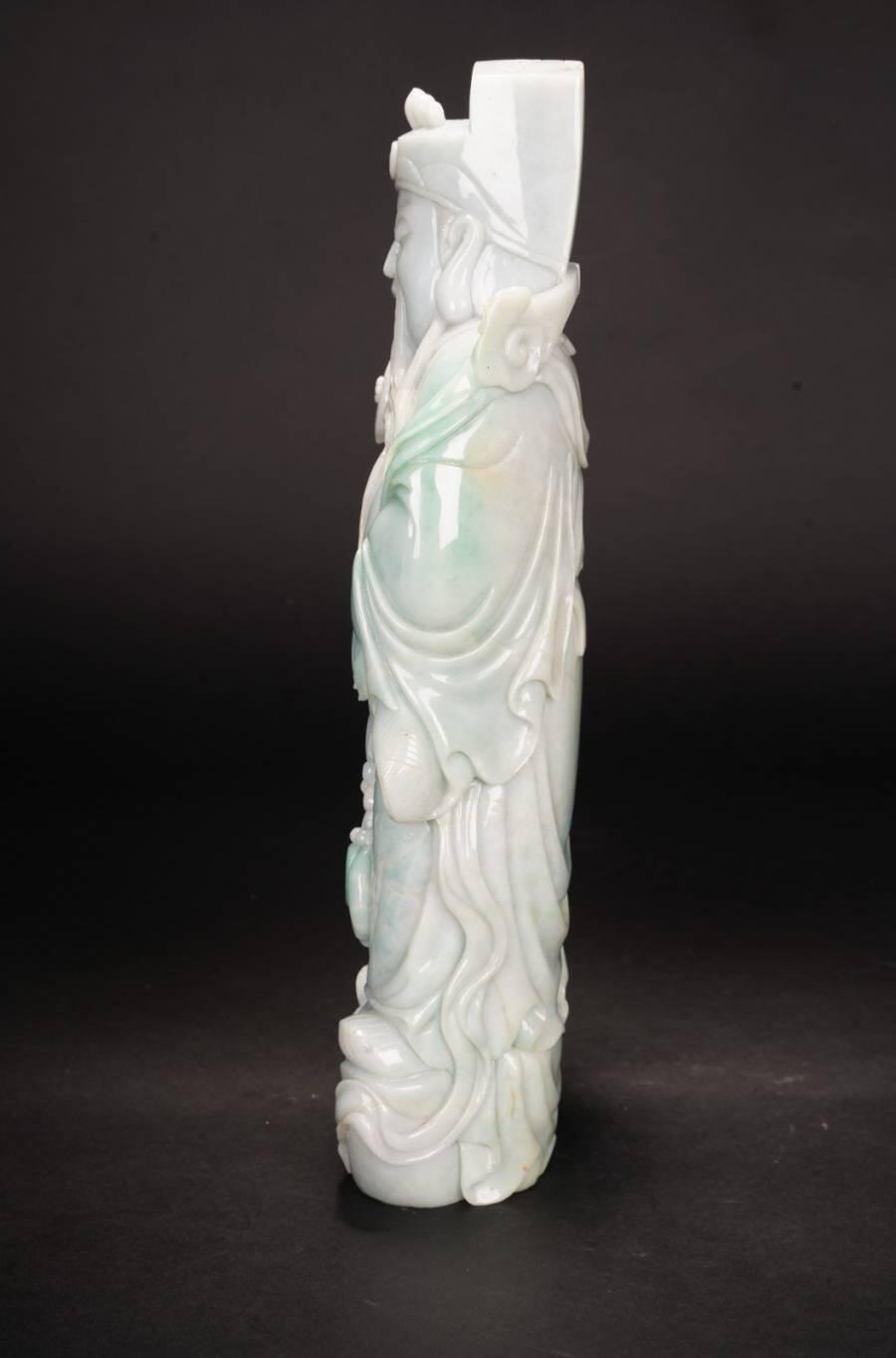 上海都达杂项专场四十九【全场包邮】  天然老坑冰糯种翡翠（A）货整料精雕超大尊《三星拱照 吉祥如意》福禄寿摆件连黑檀木佛龛