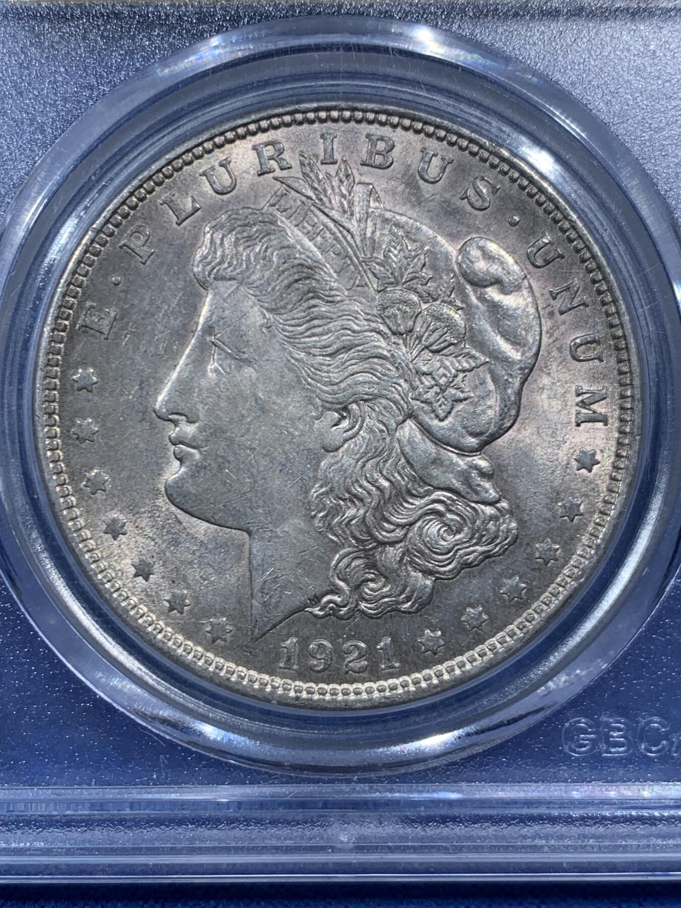 《竞宝斋》第469场 周日，周一 2场连拍 （全场包邮）欢迎送拍 公博 MS63 美国1921年摩根银币